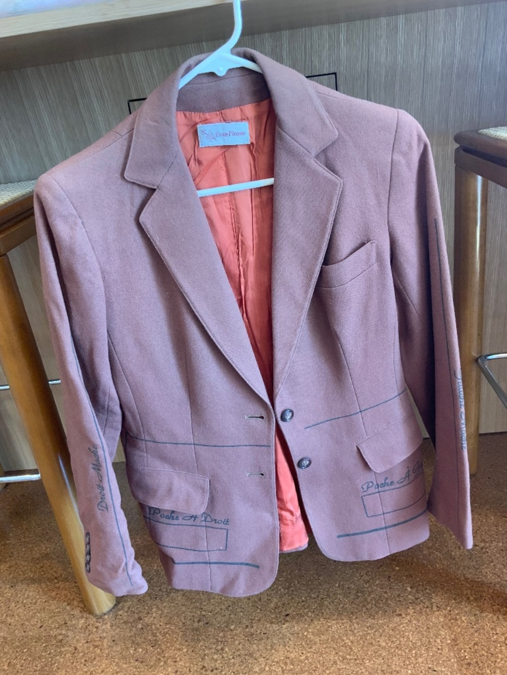 Vintage Evan Picone women's blazer with writing on the front and sleeves